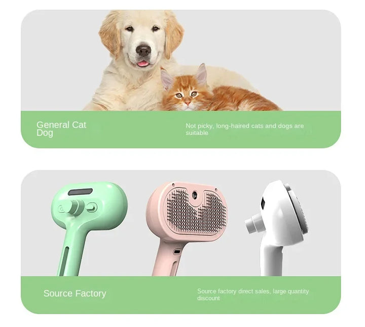 3-in-1 Dog Hair Brush Cat Hair Brush Electric Pet Cleaning Brush Steam Spray Brush Massage Hair Removal Comb anti-Tangle Brush